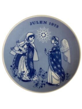 Porsgrund Norway Christmas Plate Promise of the Saviour Julen 1973 Blue 7"